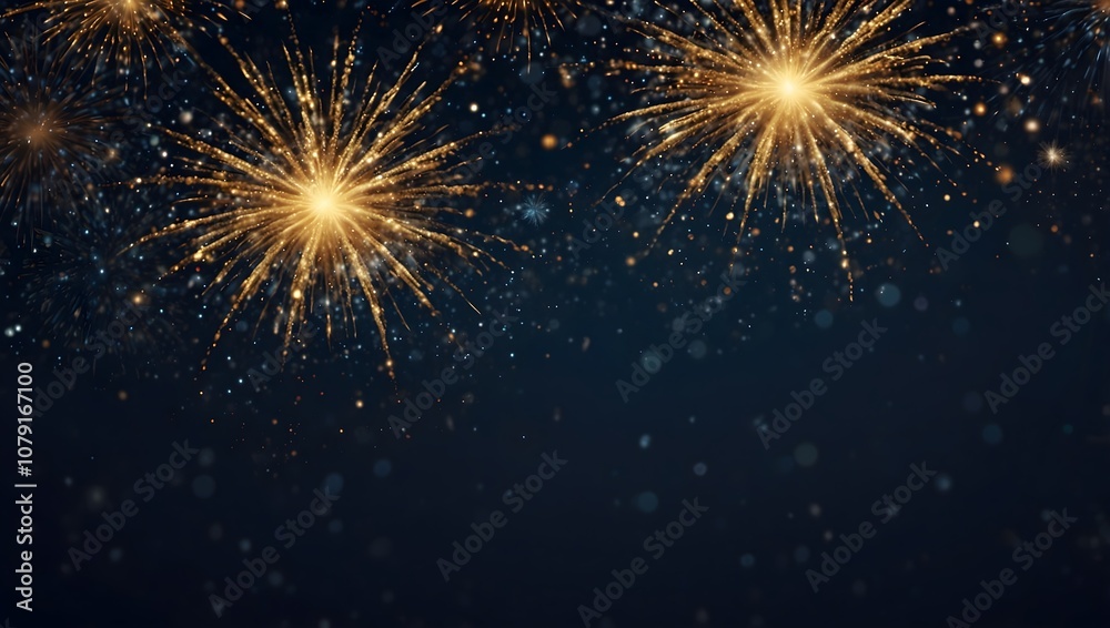 Golden fireworks bursts against a dark night sky.
Golden fireworks bursts against a dark night sky.