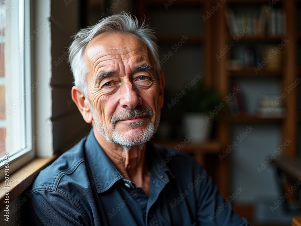 An older gentleman sits comfortably by a window, exuding wisdom and warmth. The cozy atmosphere of the room highlights his thoughtful demeanor and life experiences An older gentleman sits comfortably by a window, exuding wisdom and warmth. The cozy atmosphere of the room highlights his thoughtful demeanor and life experiences