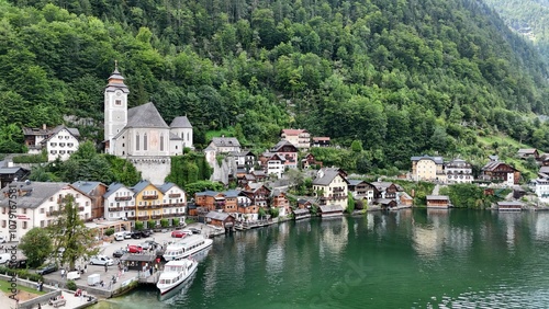 Hallstatt and Lake Hallstatt from a bird's eye view. Alps. Austria. Beautiful nature.