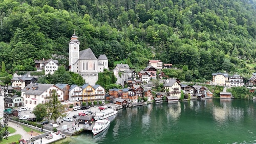Hallstatt and Lake Hallstatt from a bird's eye view. Alps. Austria. Beautiful nature.