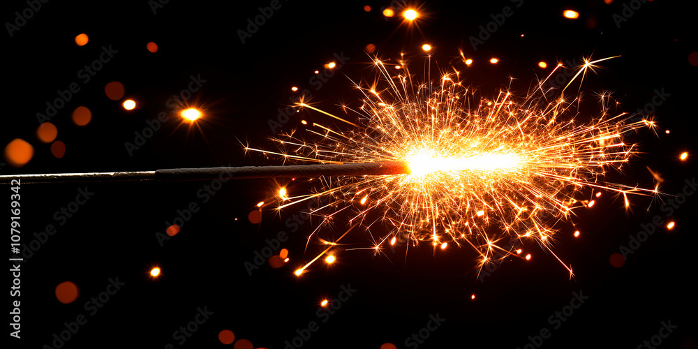 Fototapeta premium Sparkler Igniting with Bright Sparks Against Dark Background