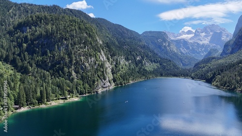 Hallstatt and Lake Hallstatt from a bird's eye view. Alps. Austria. Beautiful nature.