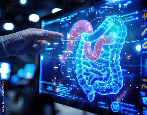 Small Intestine testing results on digital interface in laboratory or surgical background