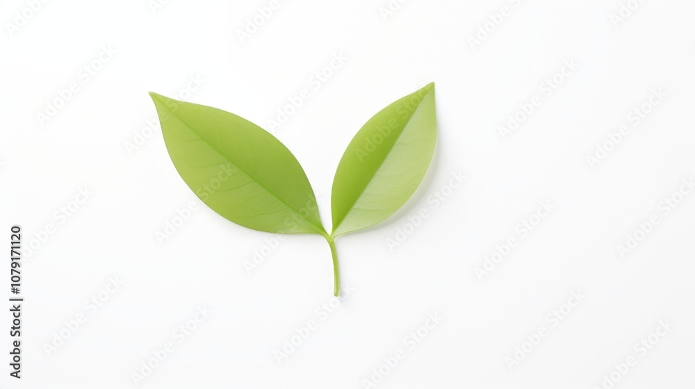 Fototapeta premium fresh green leaves arranged symmetrically on a white background.