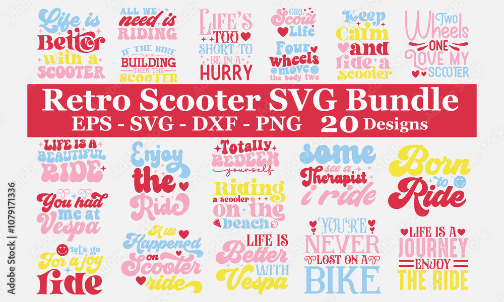 Retro Scooter EPS Bundle, And Single Design Retro Scooter EPS Bundle, And Single Design