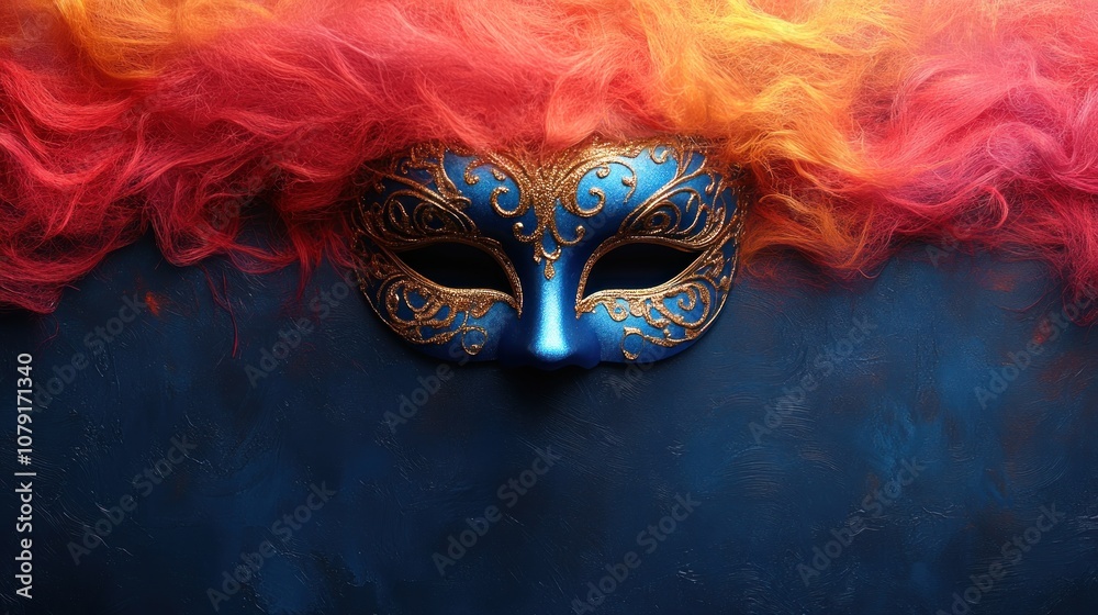 Obraz premium Glittery blue carnival mask with gold details and 