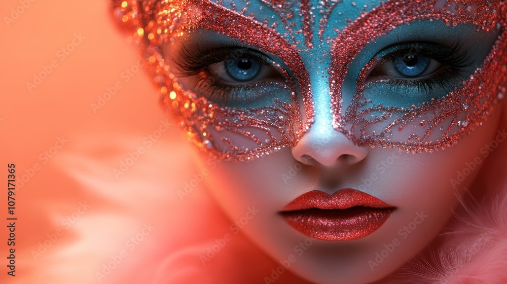 Elegant Venetian carnival mask with colorful feathers and golden details, AI generated Elegant Venetian carnival mask with colorful feathers and golden details, AI generated