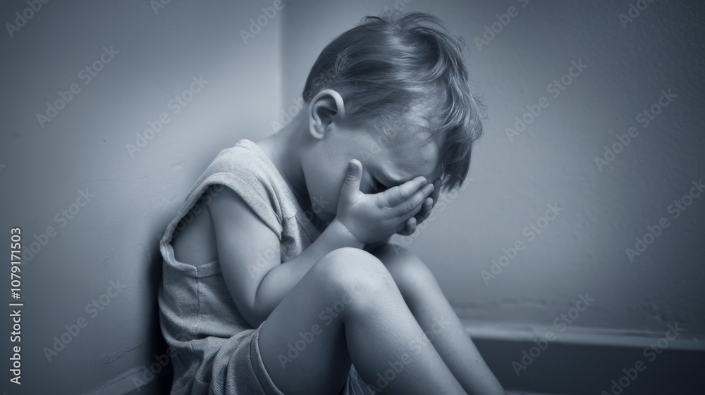 Distressed Child Sitting with Face in Hands Distressed Child Sitting with Face in Hands