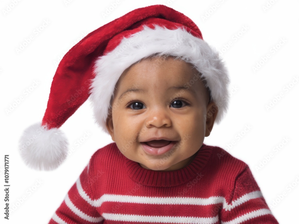 Cheerful African American Baby Wearing Christmas Santa Hat Cheerful African American Baby Wearing Christmas Santa Hat