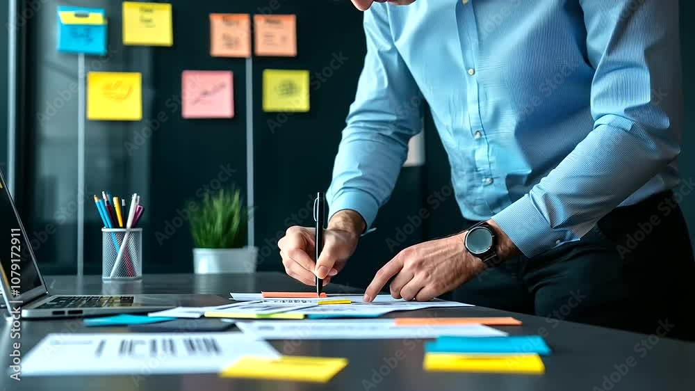 In a modern office, a mentor and mentee work together on a personal ...