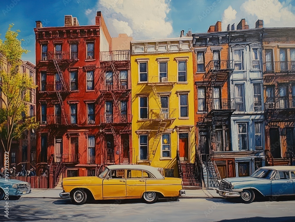 Fototapeta premium New york city art painting neighbourhood