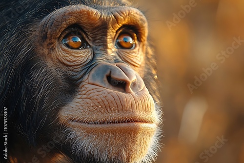 Thoughtful Chimpanzee Portrait with Gentle Eyes and Soft Light