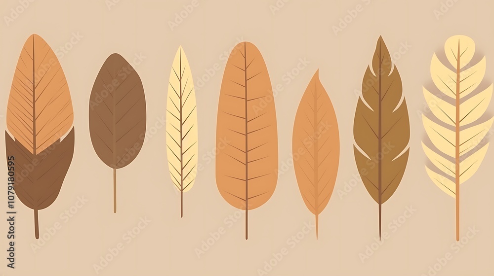 Seven Abstract Leaves in Earthy Tones on a Light Beige Background Seven Abstract Leaves in Earthy Tones on a Light Beige Background