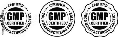 GMP(Good manufacturing practice) certified vector line illustration