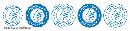 Icon set of the quick dry. Water drope with wave and clock sign in blue color. vector illustration