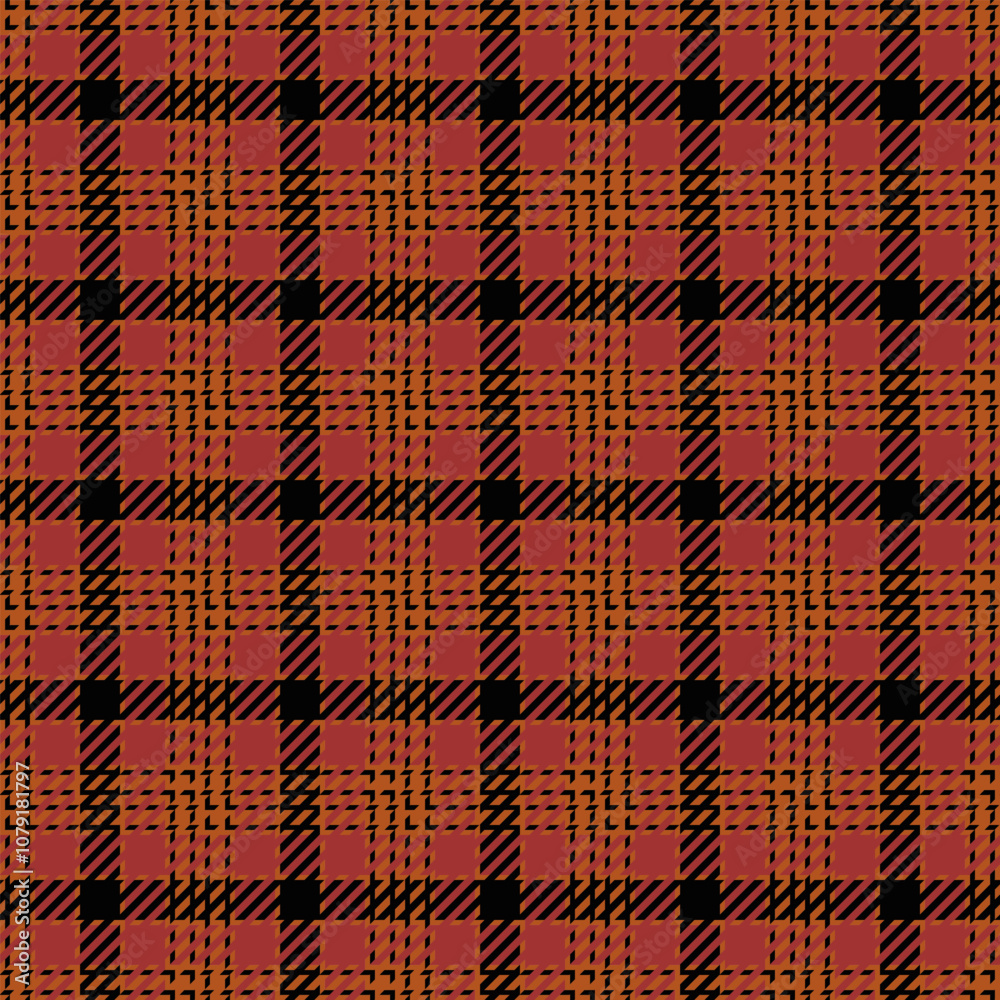 Network plaid fabric texture, pillow background vector textile. Striped pattern check seamless tartan in orange and black colors. Network plaid fabric texture, pillow background vector textile. Striped pattern check seamless tartan in orange and black colors.