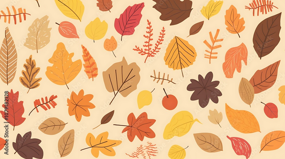 A Colorful Arrangement of Autumn Leaves on a Light Background A Colorful Arrangement of Autumn Leaves on a Light Background