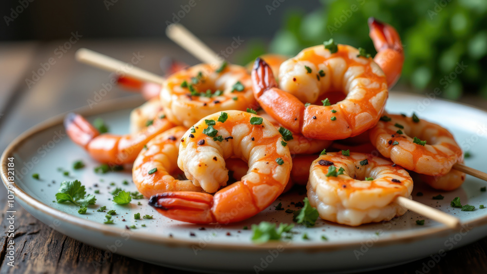 A plate of delicious shrimps served with a garnish of herbs, indicating a culinary experience focused on seafood in a carnivore diet context. A plate of delicious shrimps served with a garnish of herbs, indicating a culinary experience focused on seafood in a carnivore diet context.