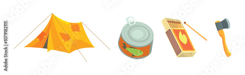 Camping and Survival Object for Adventure and Travel Vector Set