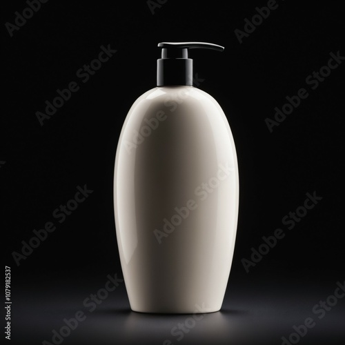 A sleek ceramic shampoo bottle with a glossy, elegant finish, isolated on a black background for a refined look.