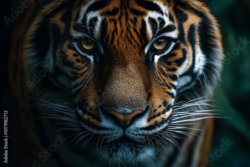 Tigers Intense Gaze with Blurry Jungle Background