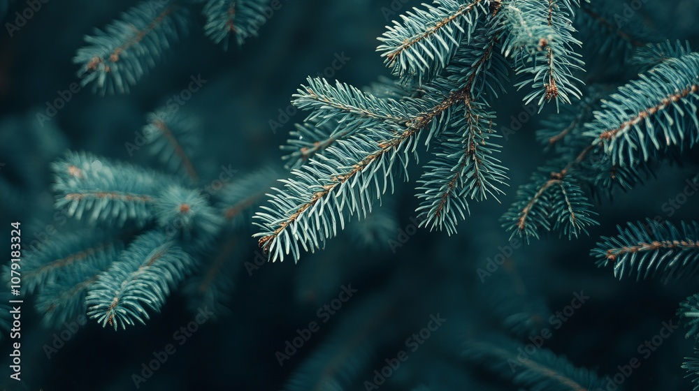 A close-up view of a Christmas tree, showcasing intricate details of its green needles, festive decorations, sparkling lights, and ornaments, creating a vibrant and joyful holiday background.