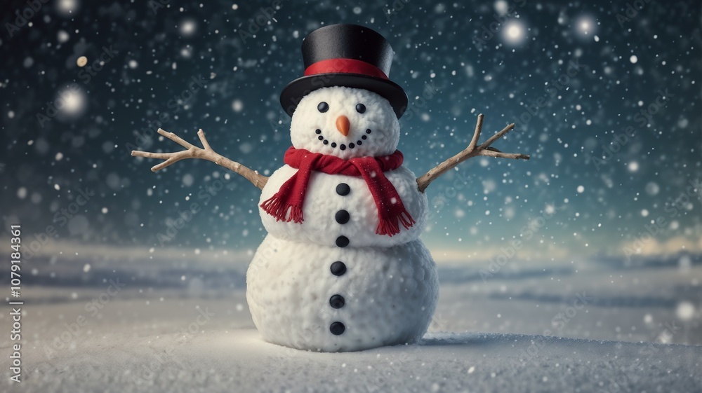 Fototapeta premium New Year greeting card with a cute snowman