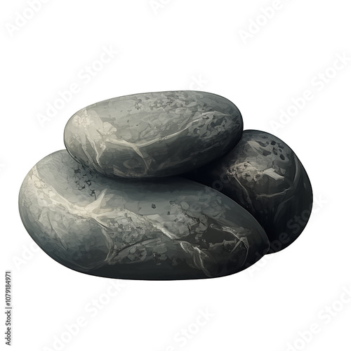 A stacked arrangement of smooth stones, symbolizing balance and tranquility over transparent background