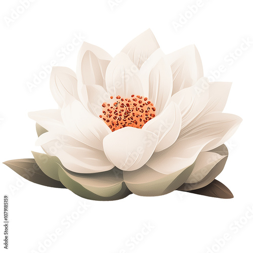 White lotus flower, symbolizing purity and enlightenment over transparent background