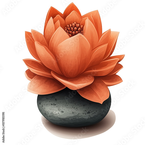 A lotus flower on a smooth stone over transparent background