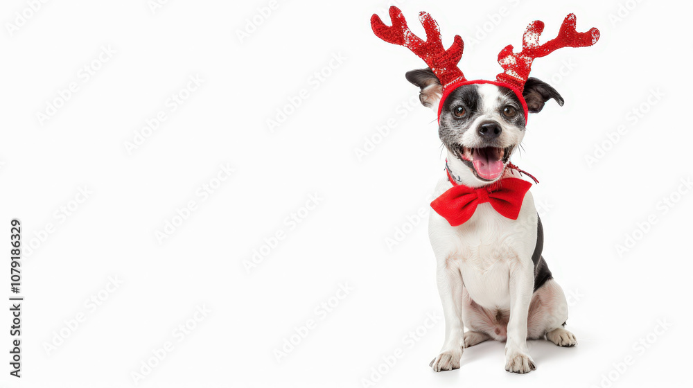 Fototapeta premium golden retriever with reindeer antlers