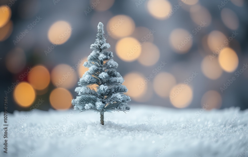 Obraz premium Elegant Frosted Christmas Tree with Soft Golden Glow