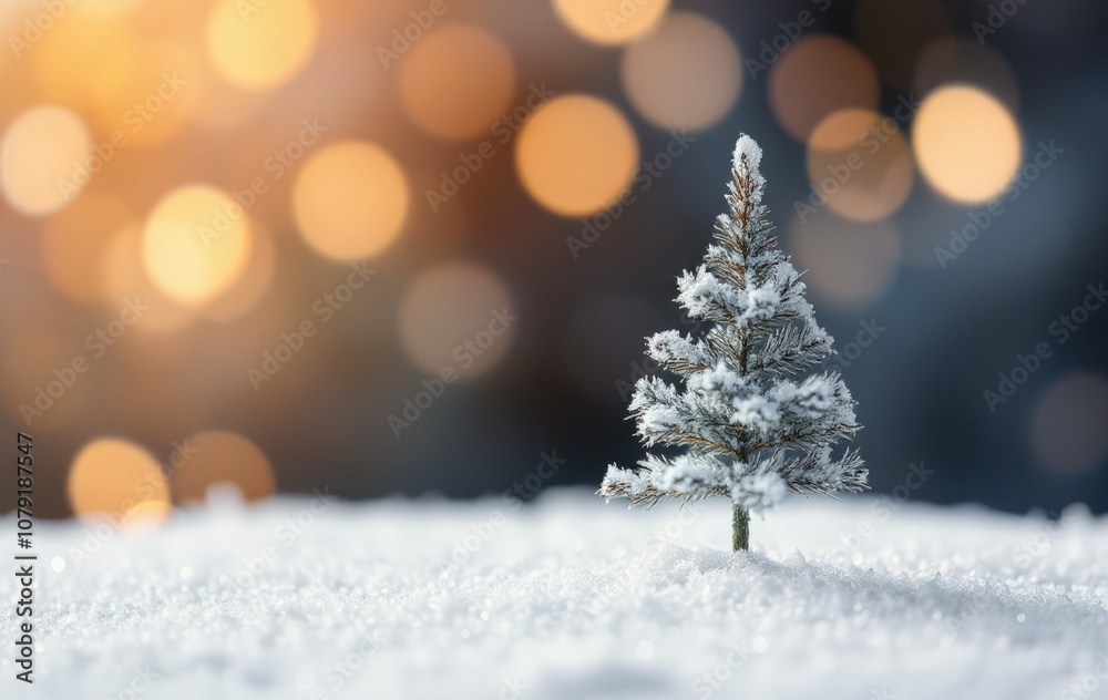 Obraz premium Small Frosted Christmas Tree on Snowy Background