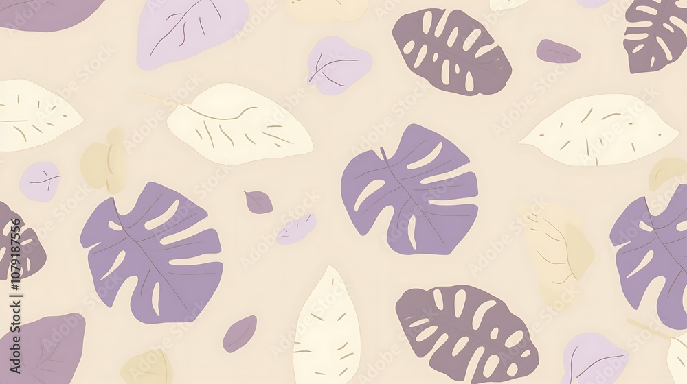 Pattern of Pastel Purple and Beige Leaves on a Light Background Pattern of Pastel Purple and Beige Leaves on a Light Background