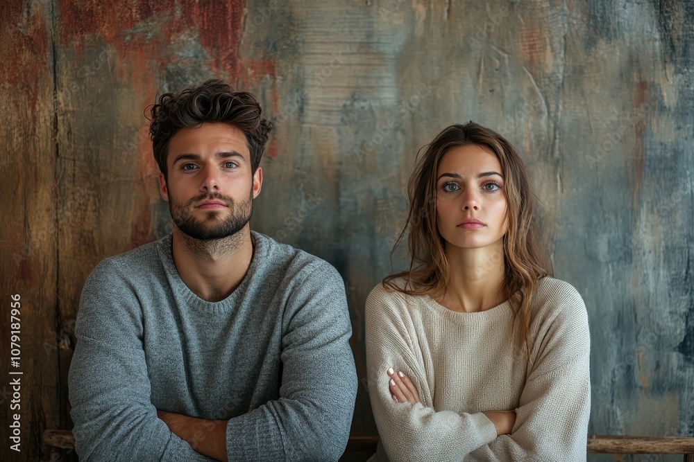 Young adults posing together with crossed arms in a rustic indoor setting Young adults posing together with crossed arms in a rustic indoor setting