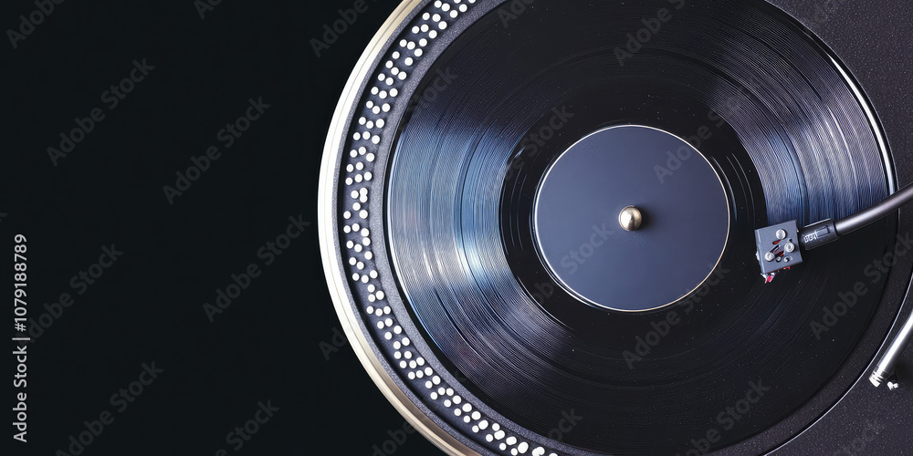 Naklejka premium Close-up of a vinyl music round record in a retro vintage turntable