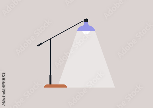 A sleek desk lamp casts a warm glow over a neatly organized workspace, fostering creativity and focus during evening work hours in a contemporary office