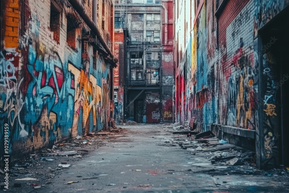 Fototapeta premium Vibrant Graffiti Street Art in a Gritty Urban Alleyway