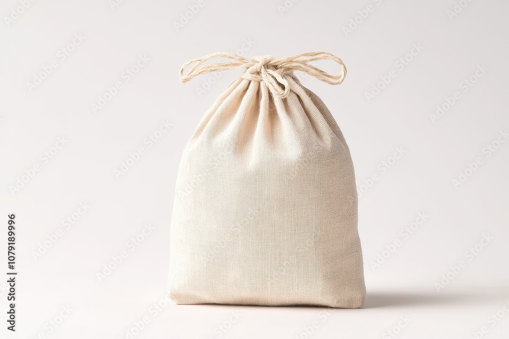 A simple, natural burlap bag tied with twine, ideal for gifts or storage, showcasing a minimalist design. A simple, natural burlap bag tied with twine, ideal for gifts or storage, showcasing a minimalist design.