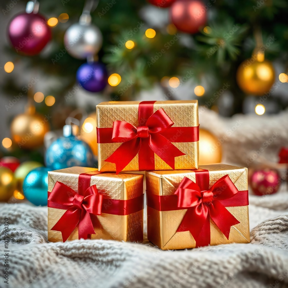 A festive red gift box with a golden bow, perfect for Christmas, birthdays, or any special occasion A festive red gift box with a golden bow, perfect for Christmas, birthdays, or any special occasion