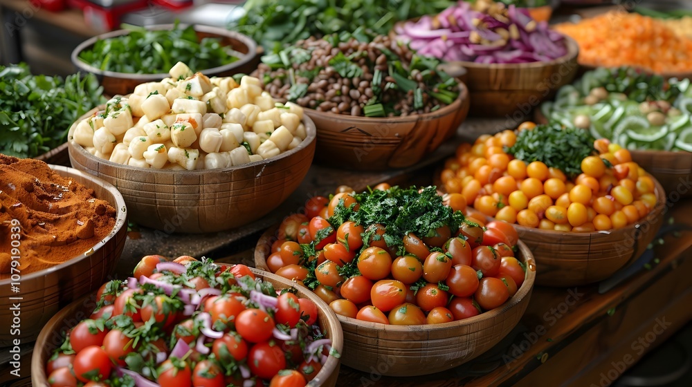 Abundance of Fresh Produce A Colorful Array of Vegetables and Spices at a Market