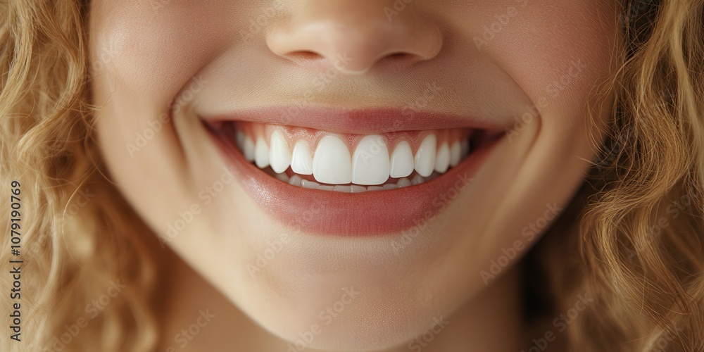 Bright smile of a young woman with curly hair in natural light Bright smile of a young woman with curly hair in natural light