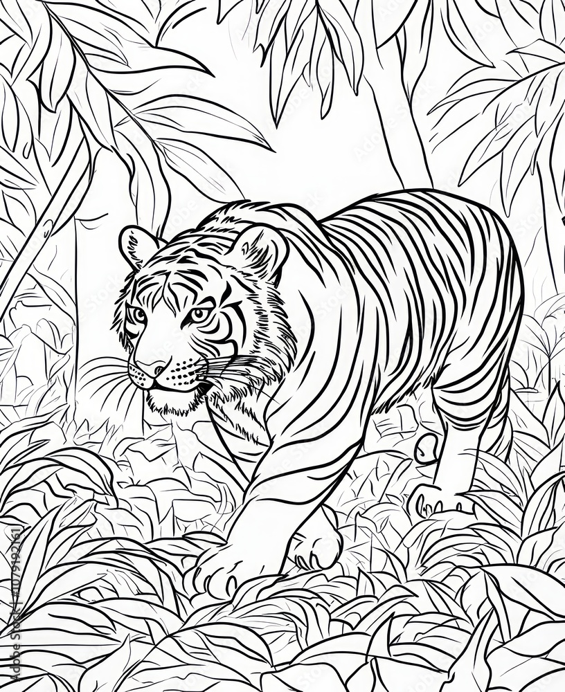 Fototapeta premium Tiger coloring page for kids