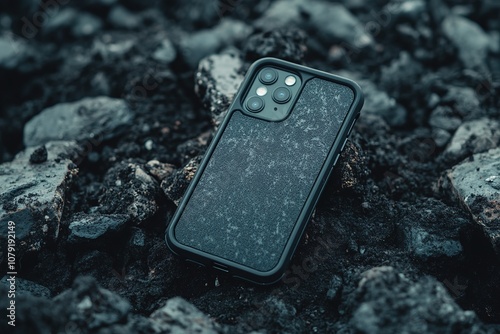 Smartphone lost on rocky ground in low light