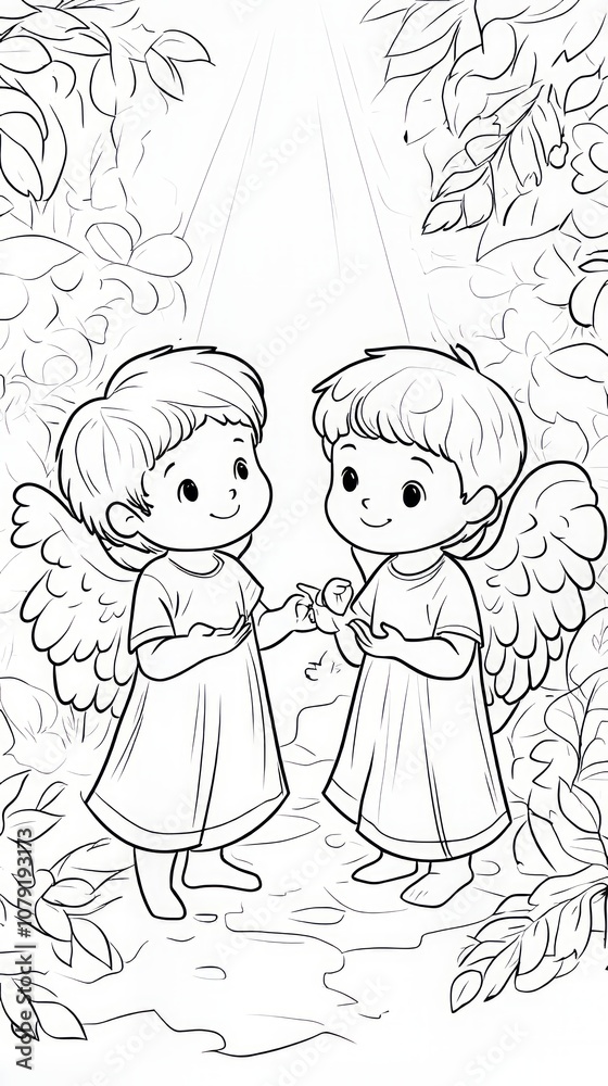 Two angels in a garden