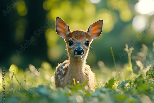 Adorable Fawn Portrait in Summer Sunlight