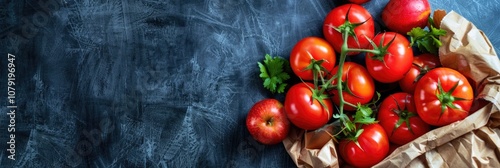 Vegan Grocery. Top View of Various Fruits and Vegetables in Healthy Food Background