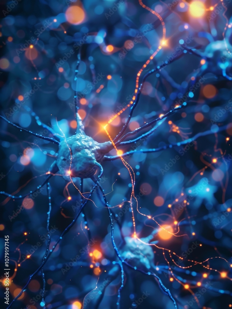 An intricate network of neurons illuminated with vibrant bursts of electrical activity, creating a mesmerizing abstract display of neurological energy. An intricate network of neurons illuminated with vibrant bursts of electrical activity, creating a mesmerizing abstract display of neurological energy.