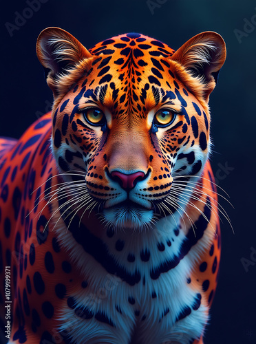 Leopard animal abstract wallpaper. Contrast background panthera in vivid colors generative ai