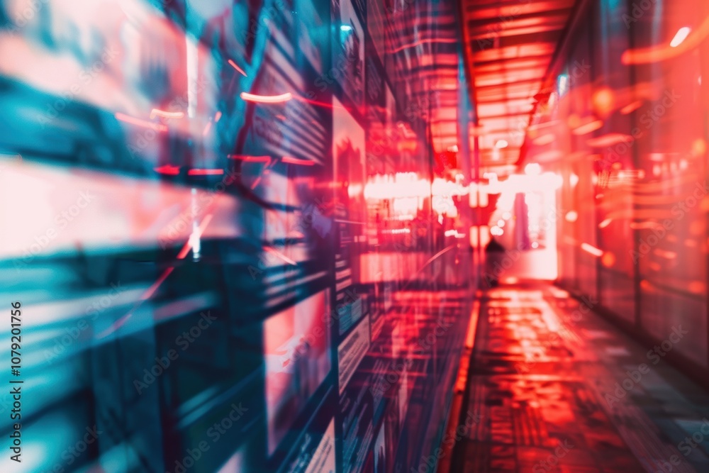 Digital news data flow background with moving text and abstract colors